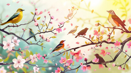 flock of birds sitting on a tree branch