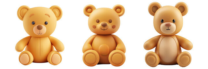 png teddy bear 3d icons and objects collection, in cartoon style minimal on transparent, white backg