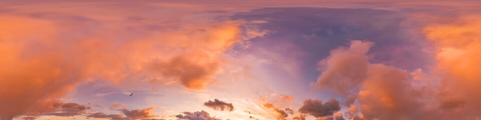 Wall Mural - sunset sky panorama with bright glowing pink cumulus clouds. hdr 360 seamless spherical panorama. fu