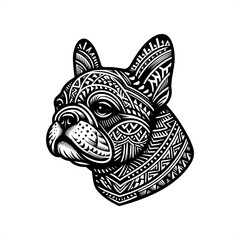  french bulldog silhouette in animal ethnic, polynesia tribal illustration