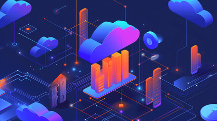 Poster -  scalability in action with an image of cloud resources dynamically scaling up or down to meet fluctuating demand.