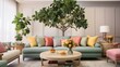 © Adobe Contributor - A living room with a large tree in the center