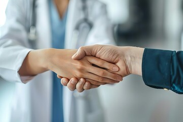 Wall Mural - doctors hand reassuring female patient healthcare and compassion concept