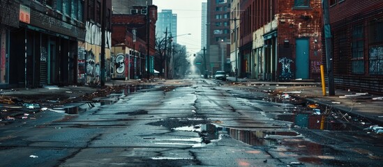 Wall Mural - Desolate urban street backdrop with room for text.