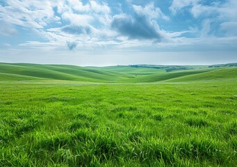 Canvas Print - Green rolling hills under a blue sky with white clouds