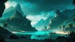 Illustration of turquoise water in the land of beautiful mountains