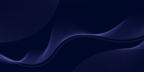 Wall Mural - Dark abstract background with glowing wave. Shiny moving lines design element. Modern purple blue gradient flowing wave lines.vector