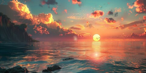 Wall Mural - Tranquil sunset over a vast body of water