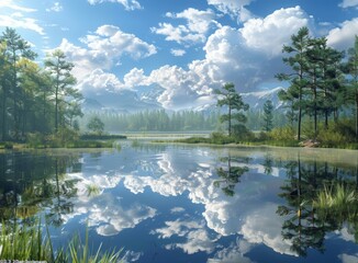 Wall Mural - Tranquil Mountain Lake Scenery Landscape Nature