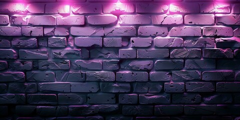 Wall Mural - Grunge brick wall texture with glowing purple spotlights