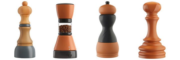 PNG pepper grinder 3d icons and objects collection, in cartoon style minimal on transparent, white background, isolate