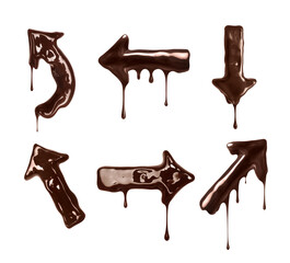 Poster - Set of chocolate arrows with dripping drops isolated on white background