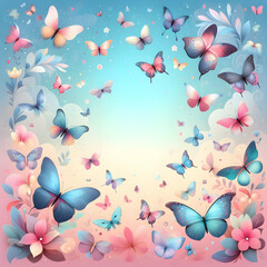 Wall Mural - butterflies and flowers illustration, nature, design, butterflies, art, pink,Ai generated 