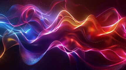 Wall Mural - Vibrant digital waves of light ripple through darkness