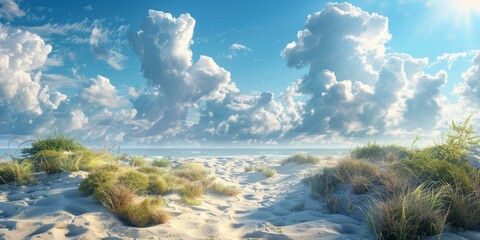 Wall Mural - The sun shines through the clouds on the beach
