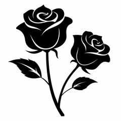 2 Rose flower silhouette. vector, black and white color, white background 