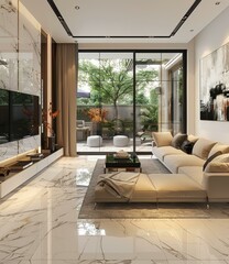 Sticker - Modern minimalist marble floor living room design