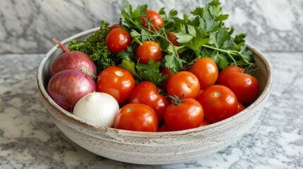 Wall Mural - A bowl of tomatoes, onions, and parsley