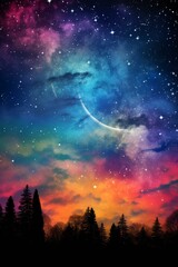 Wall Mural - Fantasy landscape with crescent moon and colorful sky