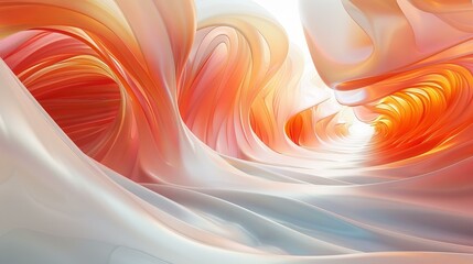 Poster - Orange and white abstract 3D rendering of a curved tunnel