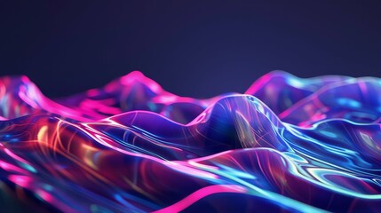 Wall Mural - Vibrant neon waves on a digital landscape