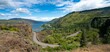 Looking east from Rowena Crest at the historic Columbia highway, the Columbia River  and Interstate Highway 80N, Oregon