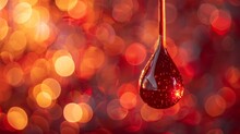 Glistening Drop Of Blood Suspended From A Hypodermic Needle With A Bokeh Background