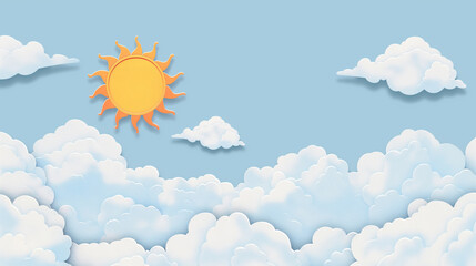 Wall Mural -  Illustration of the sun and clouds on a light blue background