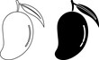 outline silhouette mango fruit with leaf icon set