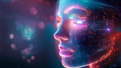 Wall Mural - A glowing digital representation of a human face symbolizing AI advancements.