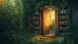 © volga - Enchanted forest library with mystical glowing doorway