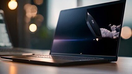 Poster - laptop displaying rocket launch simulation generative ai