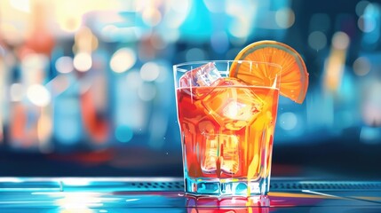 Poster - Glass of orange juice with a slice of orange. Perfect for breakfast or healthy lifestyle concept