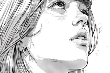 Poster - Black and white drawing of a woman's face. Suitable for various design projects
