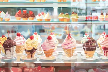 Poster - Assorted flavors of ice cream displayed in a case. Ideal for ice cream shop promotions