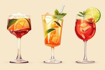 Poster - Various beverages in different glassware, versatile for menus or party invitations
