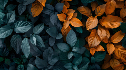Colorful autumn leaves background from top view AI generate image