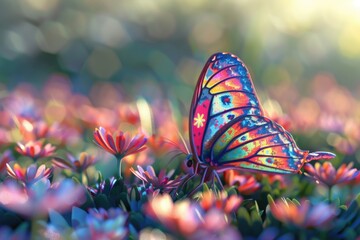 Aufkleber - A vibrant butterfly perched on a lush green field. Suitable for nature and wildlife concepts