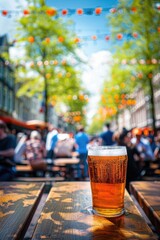 Poster - A glass of beer on a wooden table, perfect for pub or brewery concept