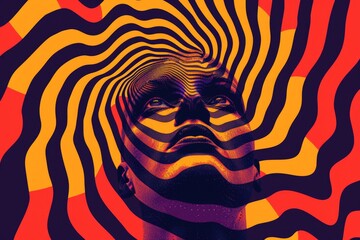 Poster - Close-up of a man's face with a psychedelic pattern, suitable for abstract and artistic projects