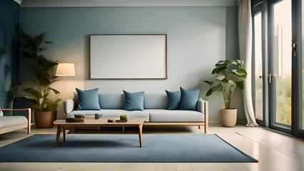 Poster - Elegant Living Room With Large Window Generative AI