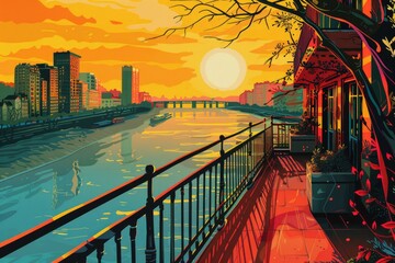 Poster - Beautiful sunset over a calm river. Ideal for nature lovers and home decor