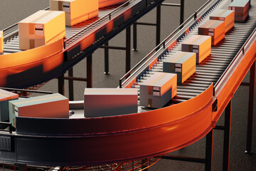 Poster - Conveyor belts in a warehouse transporting various packages 3d image