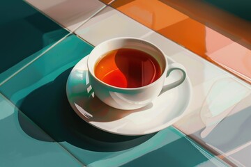 Poster - A simple image of a cup of tea on a saucer. Suitable for various design projects