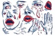 © Fotograf - Illustration of a woman's face with bleeding hands, suitable for medical or horror themes