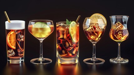 Poster - Assorted beverages in glassware. Suitable for menu design