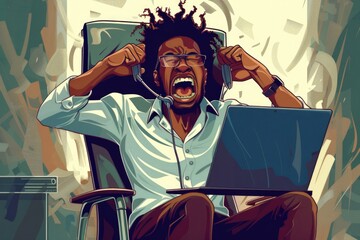 Aufkleber - A man sitting in a chair with a laptop on his lap. Suitable for technology and remote work concepts