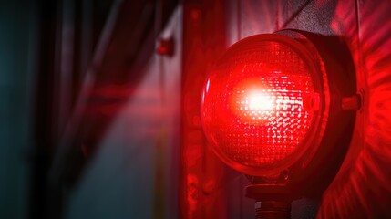Aufkleber - A detailed view of a red light on a wall. Suitable for various design projects
