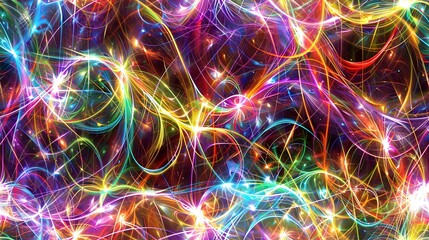 Sticker - Colorful Swirling Abstract Digital Art Background with Vibrant Neon Lights and Fluid Shapes