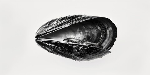Poster - Detailed black and white close-up photo of a clam shell. Suitable for nature and marine themed projects
